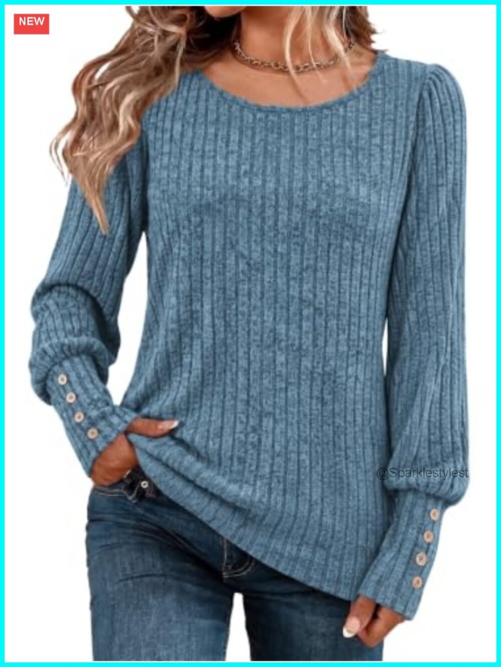 Ribbed Knit Long Sleeve Button Cuff Tunic Sweater